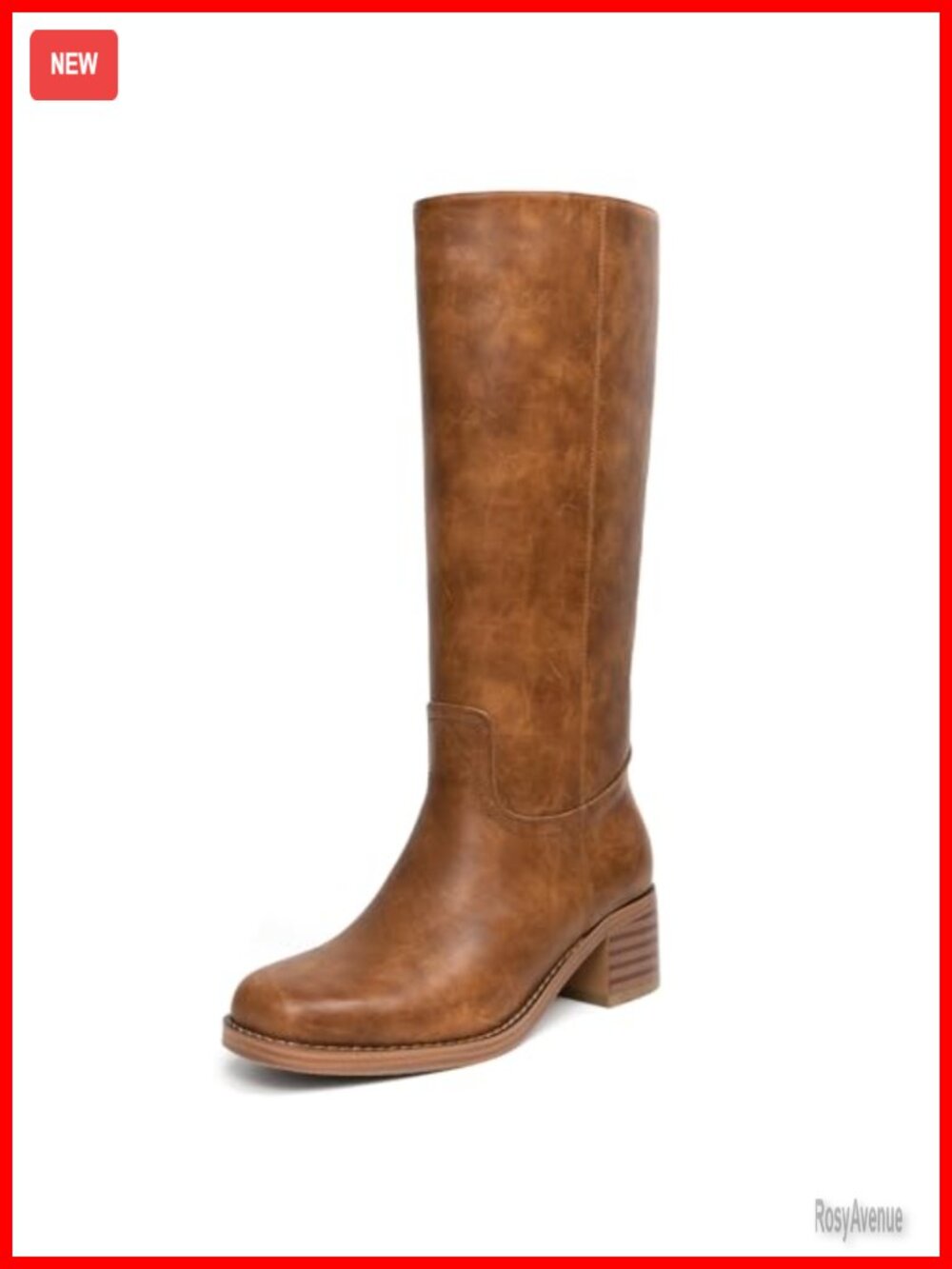 Women's PU Leather Platform Knee High Riding Boots Square Toe Pull-On